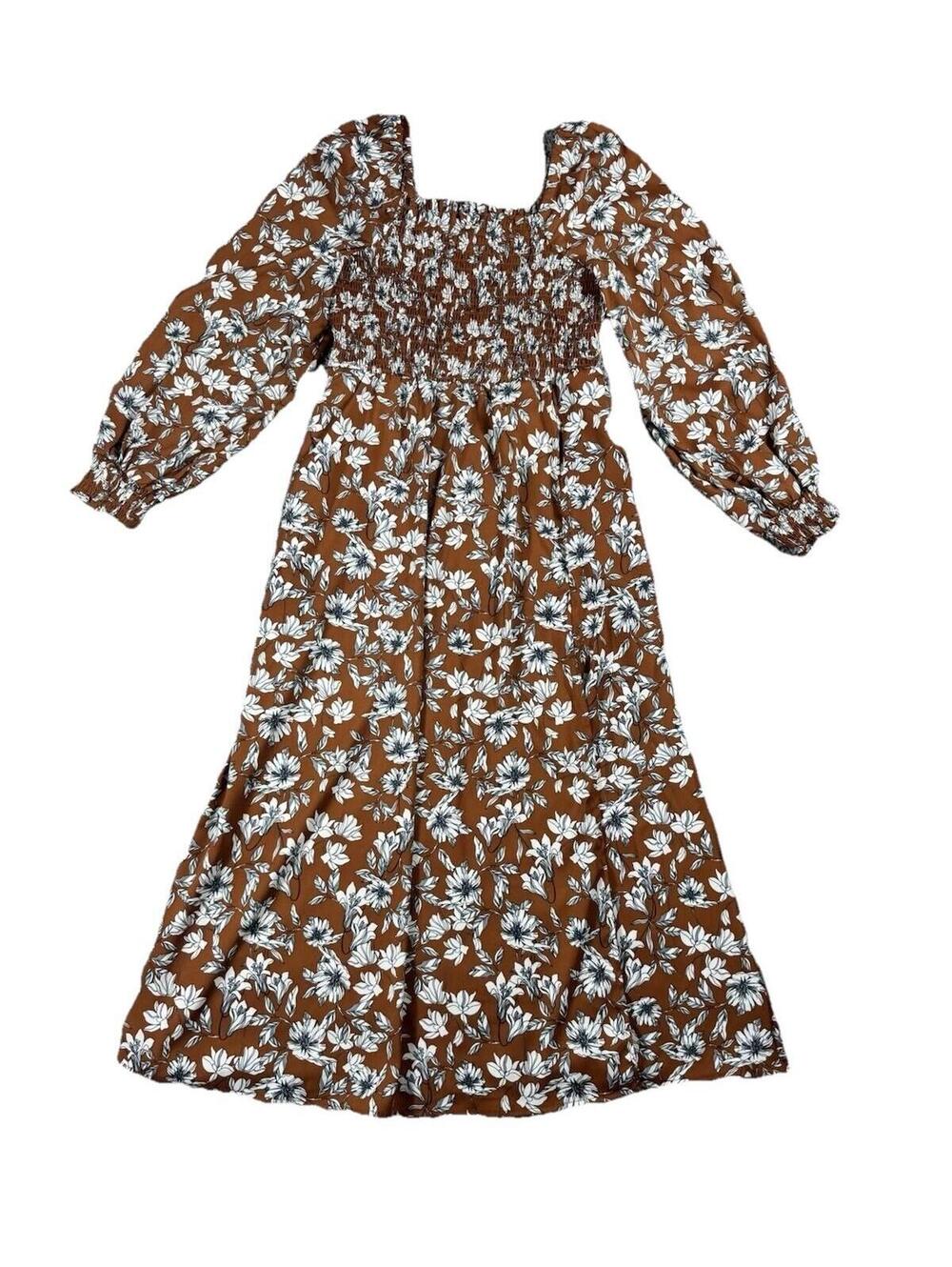 La Ligne Cottagecore Floral Maxi Dress Size M Rust Long Sleeve Boho